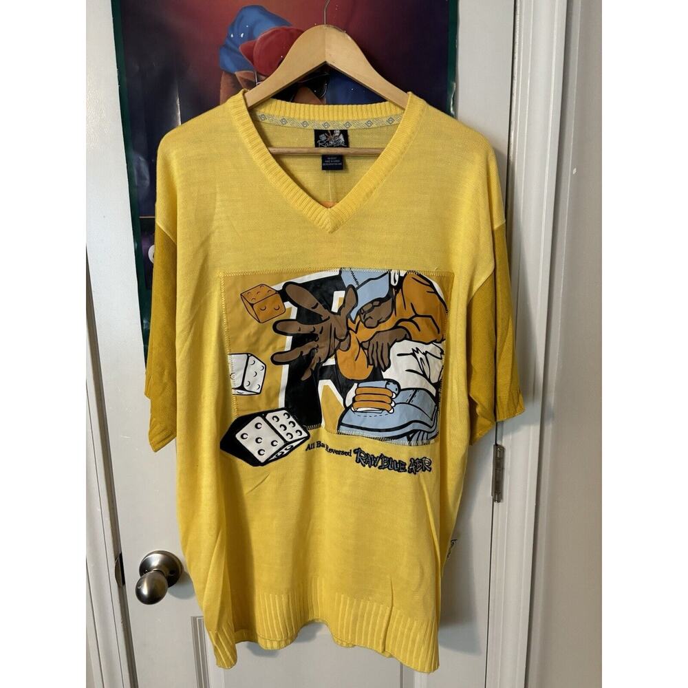 vintage raw blue yellow XL fat albert y2k rare short sleeve sweater size XL